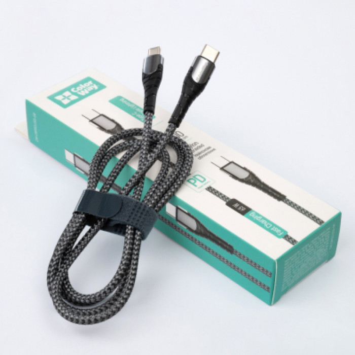Дата кабель USB-C to USB-C 1.0m PD Fast Charging 65W 3А grey ColorWay (CW-CBPDCC040-GR)