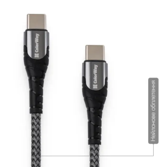 Дата кабель USB-C to USB-C 2.0m PD Fast Charging 65W 3A grey ColorWay (CW-CBPDCC039-GR)
