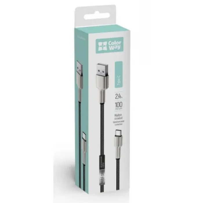 Дата кабель USB 2.0 AM to USB-C 1.0m head metal black ColorWay (CW-CBUC046-BK)