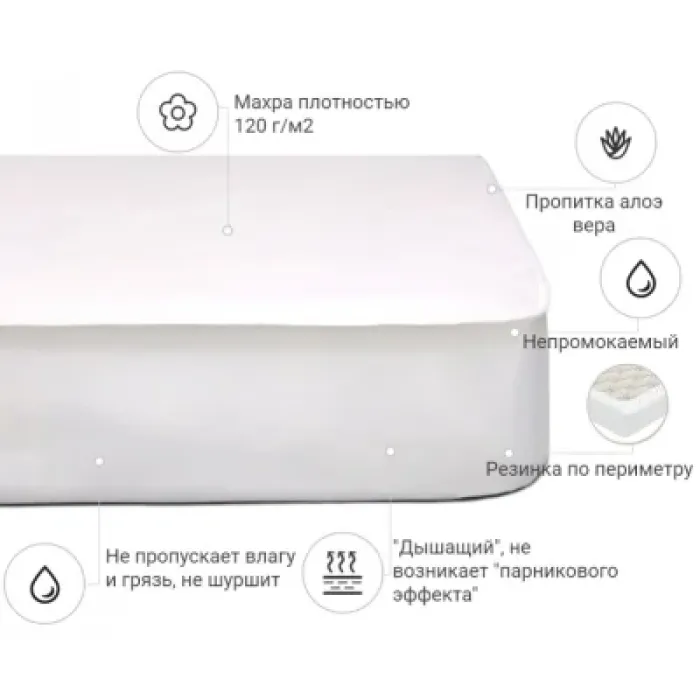 Наматрацник MirSon Terry Waterproof Aloe Vera 219 водонепроникний гумка по периметру 70x190 см (2200000368294)