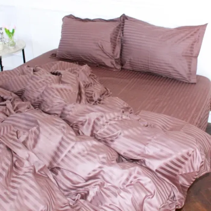 Постільна білизна MirSon SatinStripe 30-0006DarkBrown 220х240 King Size (2200005249475)