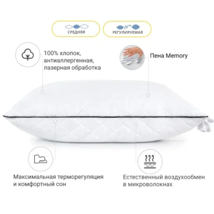Подушка MirSon 1487 Royal Pearl memory effekt Середня 40х60 см (2200001539648)