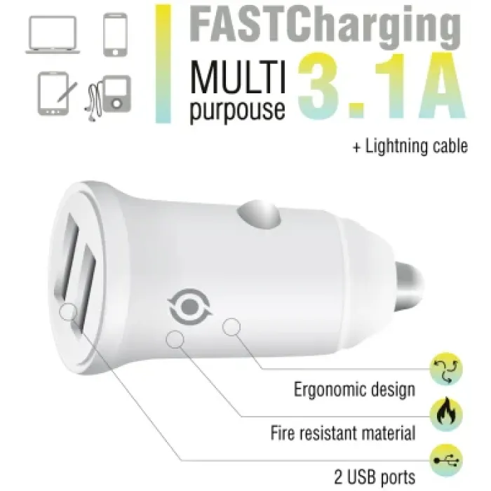 Зарядний пристрій Piko CC-312 (2USB3,1A) + Lightning cable (1283126538810)
