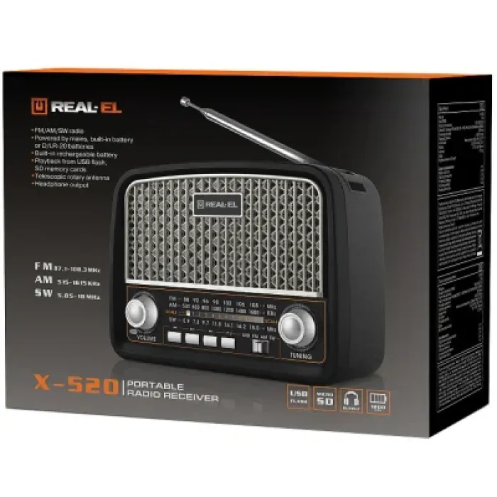 Портативний радіоприймач REAL-EL X-520 Black (EL121800006)