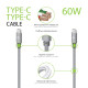 Дата кабель USB-C to USB-C 1.0m CBGNYTT1 60W Grey Intaleo (1283126559501)