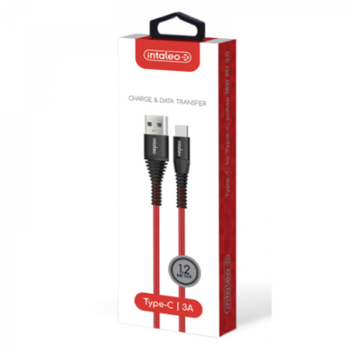 Дата кабель USB 2.0 AM to USB-C 1.2m Red Intaleo (1283126559464)