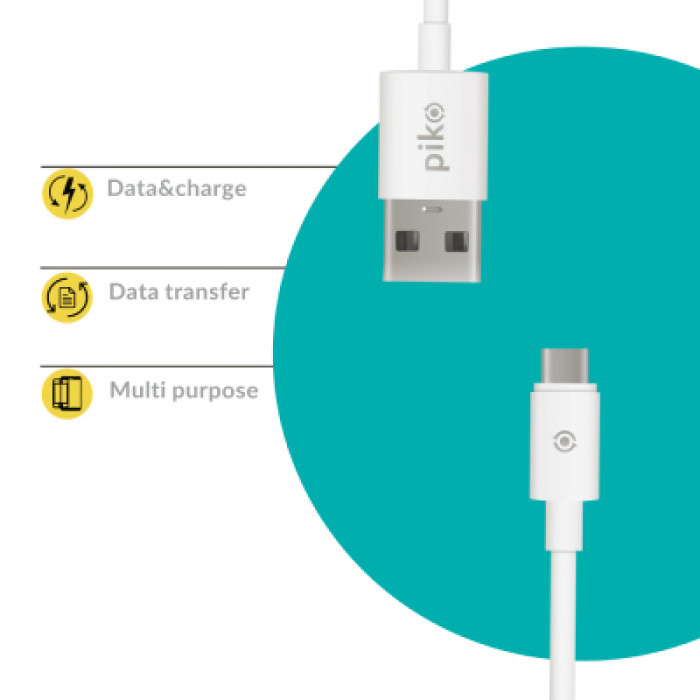 Дата кабель USB 2.0 AM to USB-C 1.2m White Piko (1283126477522)