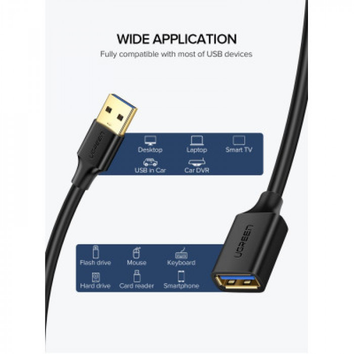Дата кабель USB 3.0 AM/AF 2.0m US129 Black Ugreen (10373)