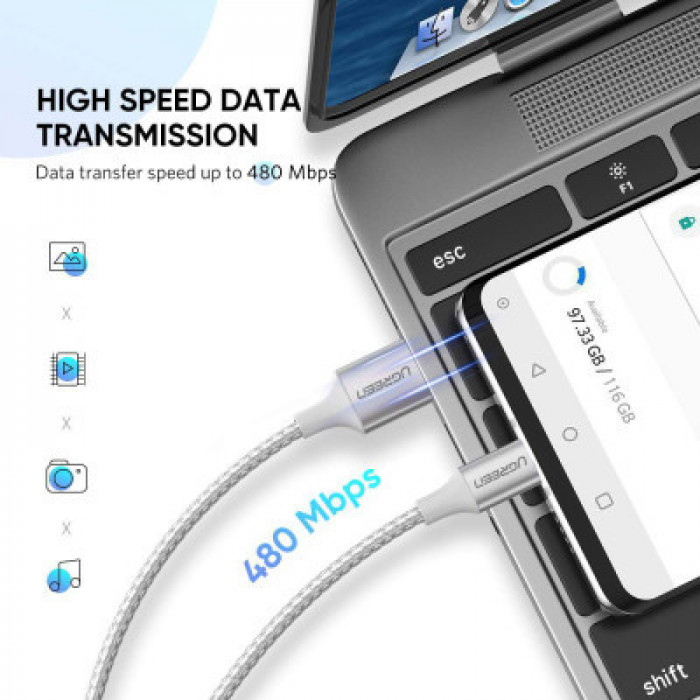 Дата кабель USB 2.0 AM to USB-C 1.5m 3.0A 18W US288 White Ugreen (60132)