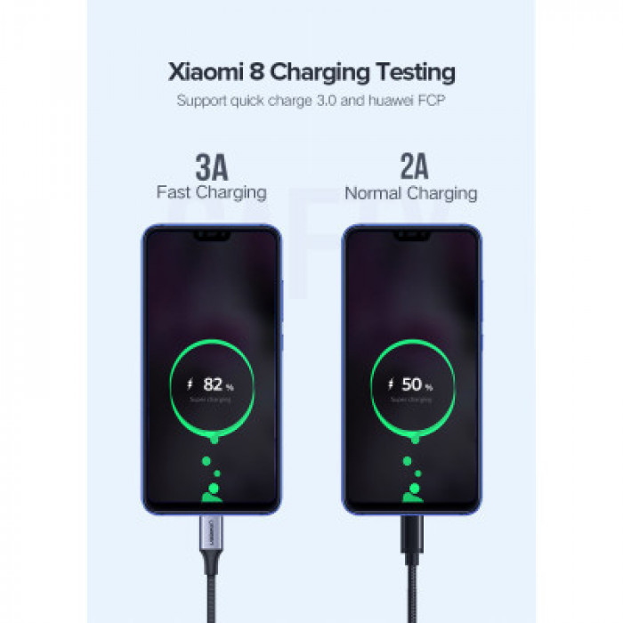 Дата кабель USB 2.0 AM to USB-C 3.0m 3.0A 18W US288 Space Gray Ugreen (60408)