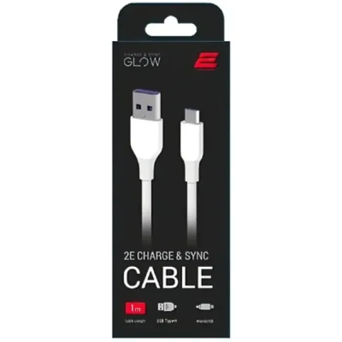 Дата кабель USB 2.0 AM to Micro 5P 1.0m Glow white 2E (2E-CCAM-WH_)
