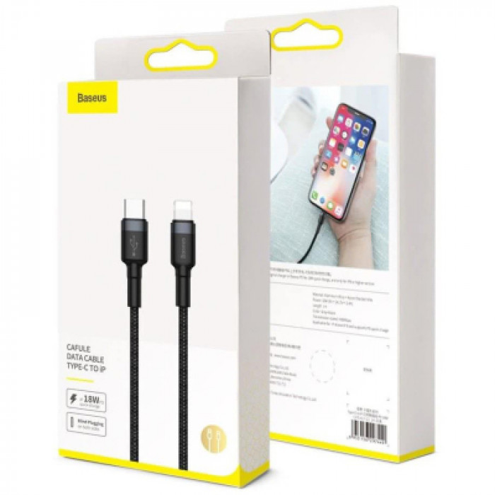 Дата кабель USB-C to Lightning 1.0m 18W 2.1A Cafule Black-Grey Baseus (CATLKLF-G1)