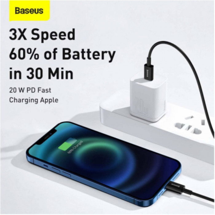 Дата кабель USB-C to Lightning 1.0m 20W Superior Series Black Baseus (CATLYS-A01)