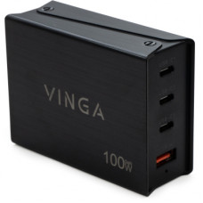 Зарядний пристрій Vinga GaN 100W PD+QC 3C1A ports 1.2m Wired Charger (VCPCH100CB)