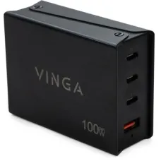 Зарядний пристрій Vinga GaN 100W PD+QC 3C1A ports 1.2m Wired Charger (VCPCH100CB)