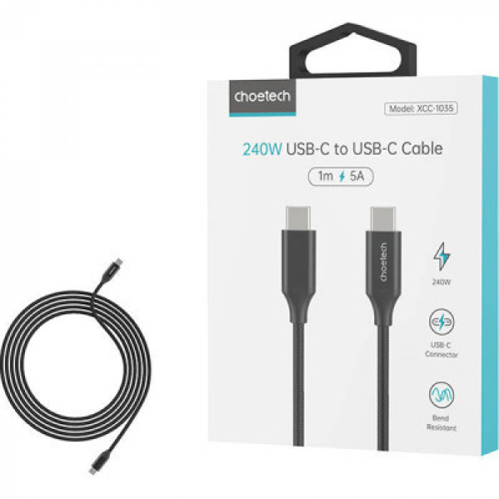 Дата кабель USB-C to USB-C 2.0m 240W Choetech (XCC-1036-BK)