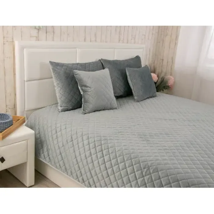 Покривало Руно двостороннє декоративне Velour Dark Grey ромб 150х220 см (360.55_Dark Grey ромб)