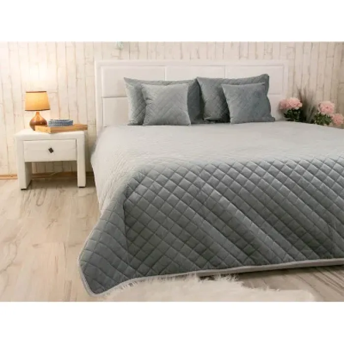 Покривало Руно двостороннє декоративне Velour Dark Grey ромб 150х220 см (360.55_Dark Grey ромб)