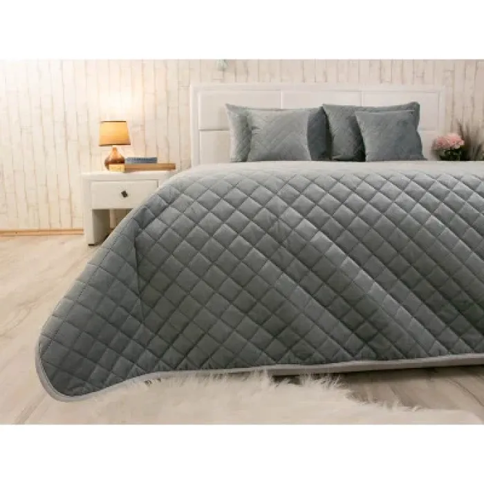 Покривало Руно двостороннє декоративне Velour Dark Grey ромб 150х220 см (360.55_Dark Grey ромб)