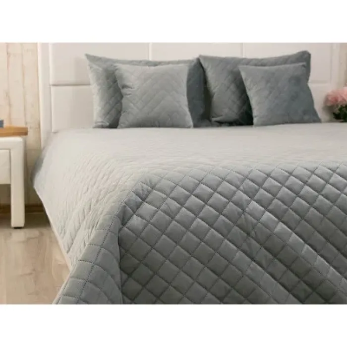 Покривало Руно двостороннє декоративне Velour Dark Grey ромб 150х220 см (360.55_Dark Grey ромб)