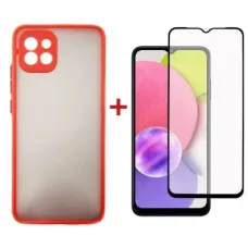 Чохол до мобільного телефона Dengos Kit for Samsung Galaxy A03 case + glass (Red) (DG-KM-23)