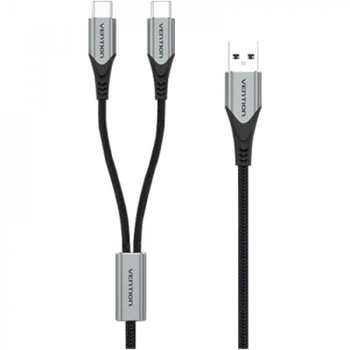 Дата кабель USB 2.0 AM to 2хUSB-C M 1.0m 2.4А 480Mbps Aluminum Vention (CQOHF)