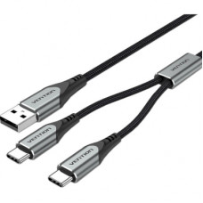Дата кабель USB 2.0 AM to 2хUSB-C M 1.0m 2.4А 480Mbps Aluminum Vention (CQOHF)