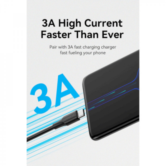 Дата кабель USB 2.0 AM to USB-C 3.0m 3.0A (18W) PVC black Vention (CTHBI)