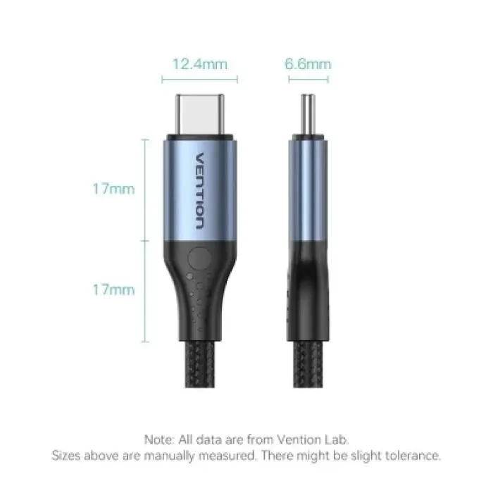 Дата кабель USB-C to USB-C 1.0m Thunderbolt 4 240W (50V/5A) 8K60Hz Gray Aluminum Alloy Vention (TAVHF)