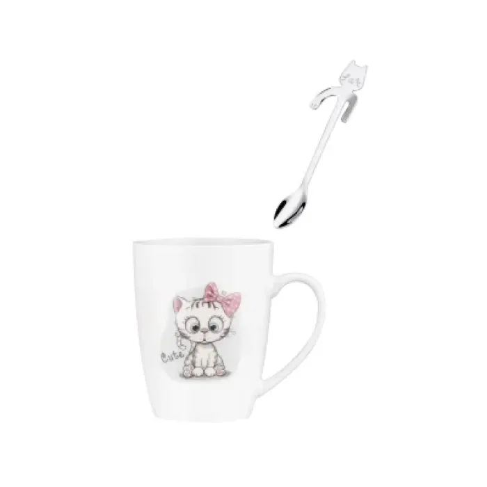 Чашка ARDESTO Cute, 320мл, порцеляна, нержавіюча сталь, білий (AR3040BS)