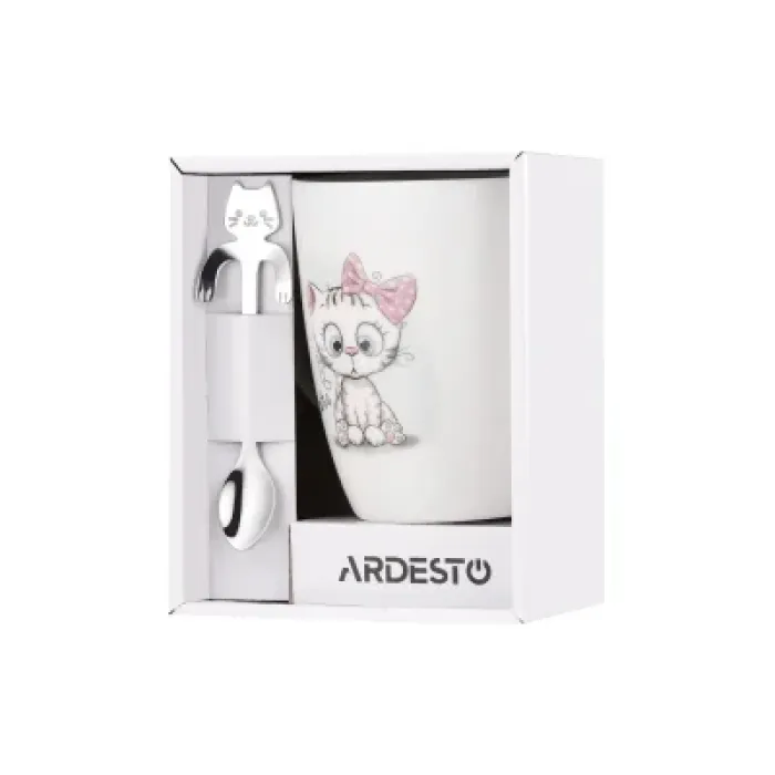 Чашка ARDESTO Cute, 320мл, порцеляна, нержавіюча сталь, білий (AR3040BS)