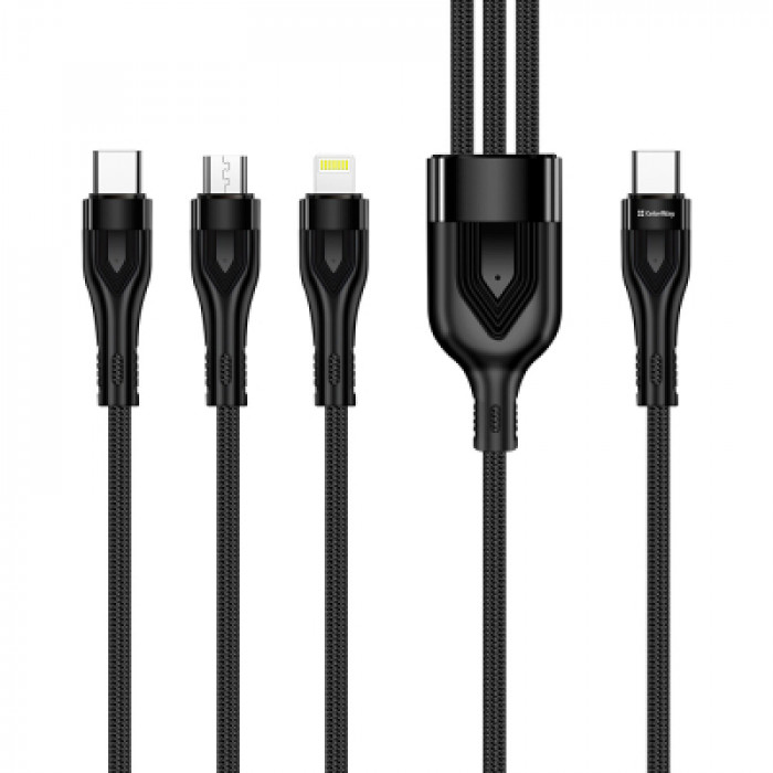 Дата кабель USB-C to Lightning + Micro 5P + USB-C 1.2m 3.0A (PD60W data) Black ColorWay (CW-CBPDU3060-BK)