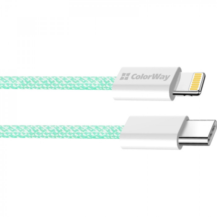 Дата кабель USB-C to Lightning 1.0m 27W green ColorWay (CW-CBPDCL061-G)