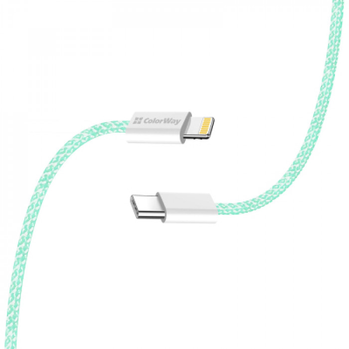 Дата кабель USB-C to Lightning 1.0m 27W green ColorWay (CW-CBPDCL061-G)