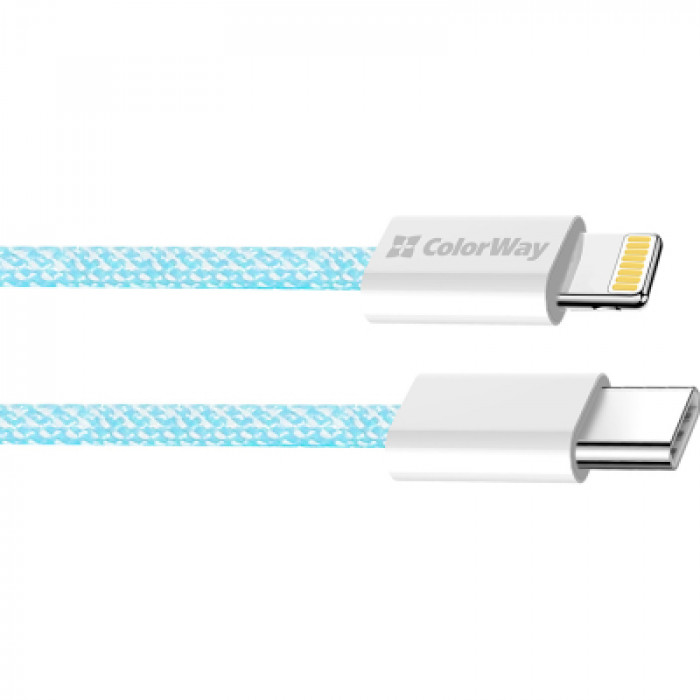 Дата кабель USB-C to Lightning 1.0m 27W blue ColorWay (CW-CBPDCL061-BL)