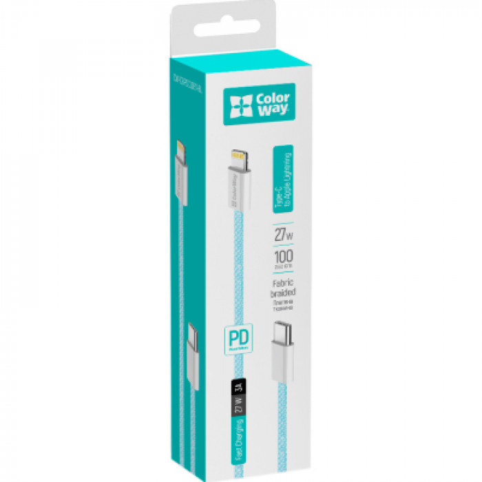 Дата кабель USB-C to Lightning 1.0m 27W blue ColorWay (CW-CBPDCL061-BL)