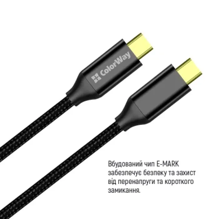 Дата USB-C кабель USB-C 1.0m USB3.2 (20Gbps 4K PD100W) Gen2 5А black ColorWay (CW-CBPDCC062-BK)