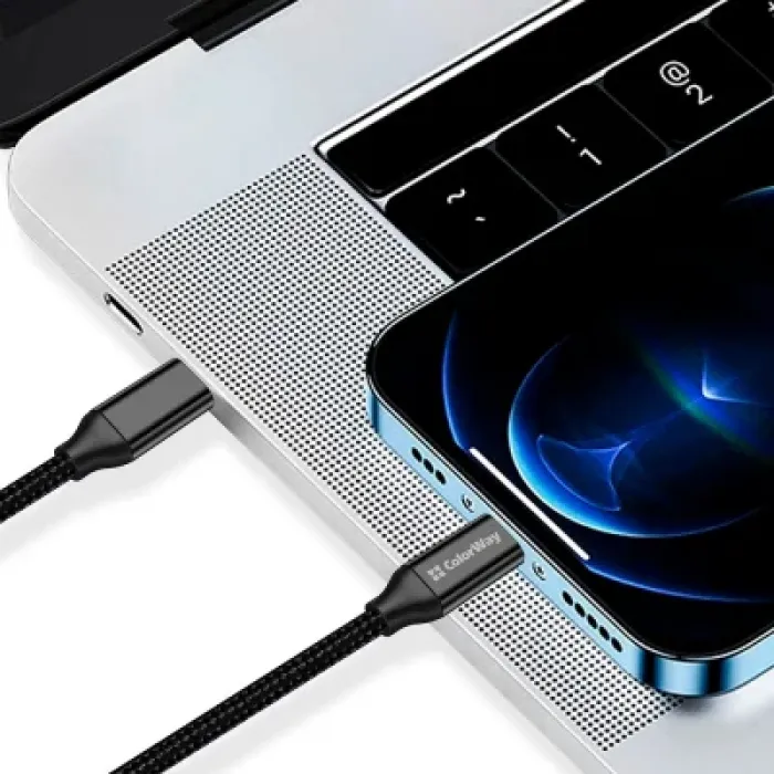Дата USB-C кабель USB-C 1.0m USB3.2 (20Gbps 4K PD100W) Gen2 5А black ColorWay (CW-CBPDCC062-BK)