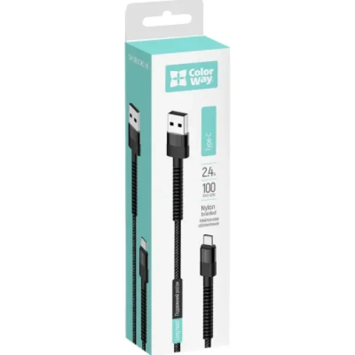 Дата кабель USB 2.0 до USB-C 1.0m 2.4А black ColorWay (CW-CBUC063-BK)