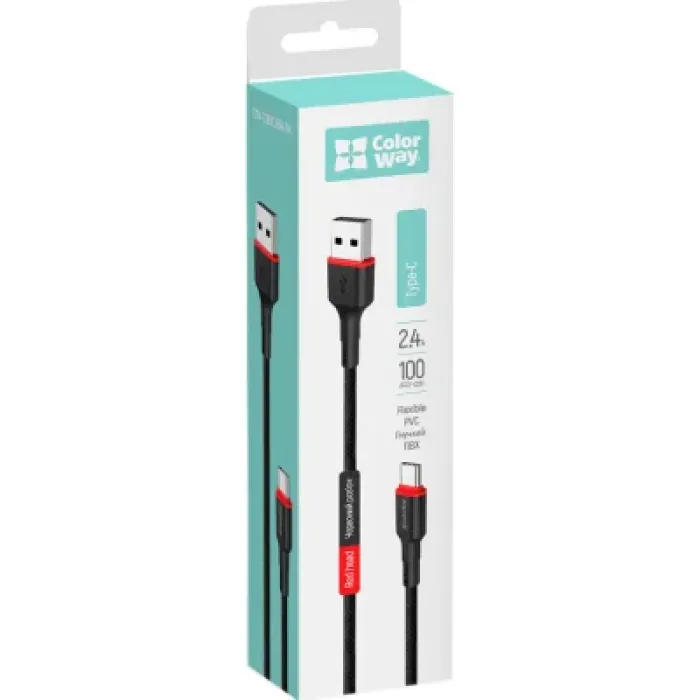 Дата кабель USB 2.0 до USB-C 1.0m 2.4А black ColorWay (CW-CBUC064-BK)