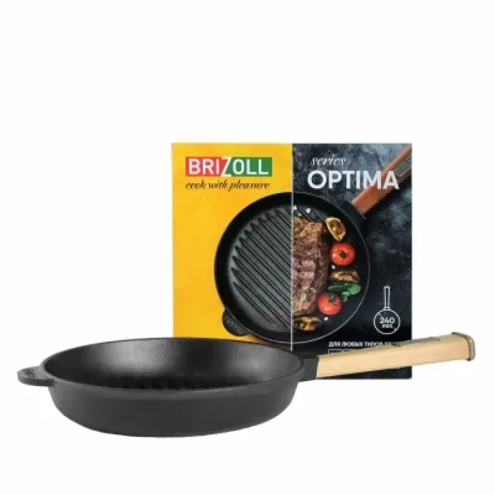 Сковорода Brizoll Optima чавунна Гриль з ручкою 240х40 мм (O2440G-P)