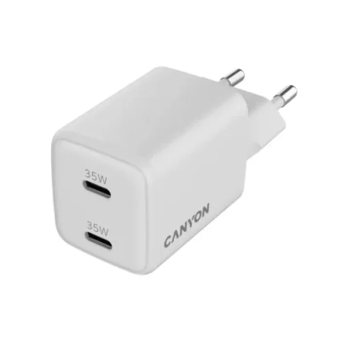 Зарядний пристрій Canyon CU35CC GaN 35W 2xPD EU White (CNS-CUW35CC)
