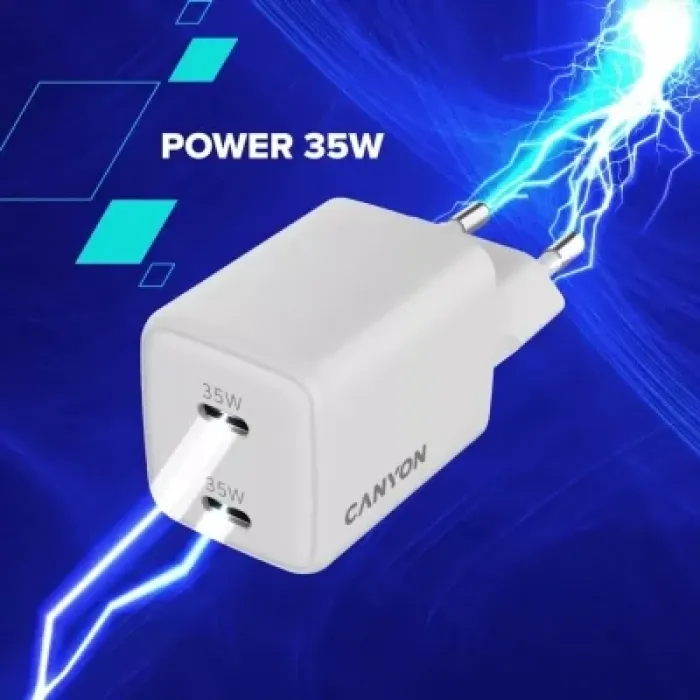 Зарядний пристрій Canyon CU35CC GaN 35W 2xPD EU White (CNS-CUW35CC)