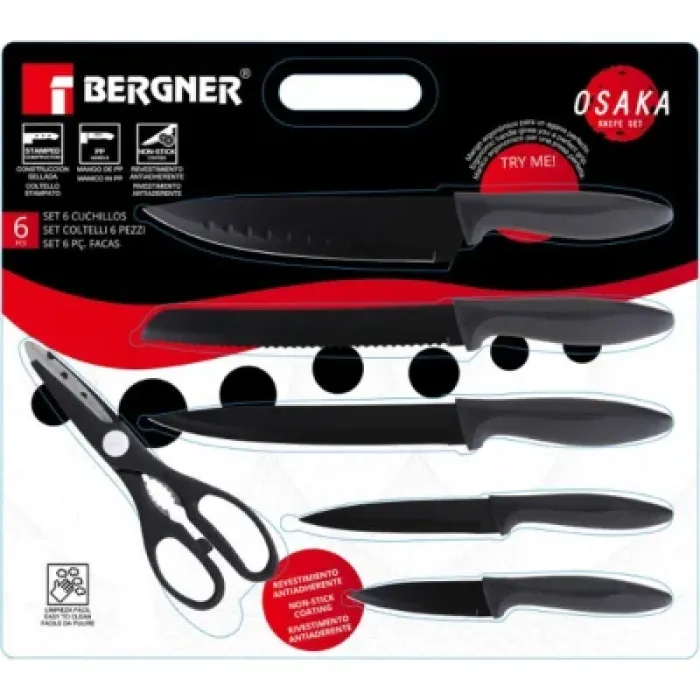 Набір ножів Bergner Osaka, з ножицями, 6 предметів (BG-9075-BK)