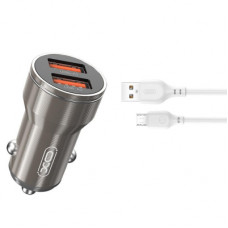 Зарядний пристрій XO CC48 2.4A/2 USB + microUSB Grey (XO-CC48m-GR)
