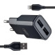 Зарядний пристрій XO L92C (2USB/2.4A) + USB - Lightning Чорний (XO-L92C-L)