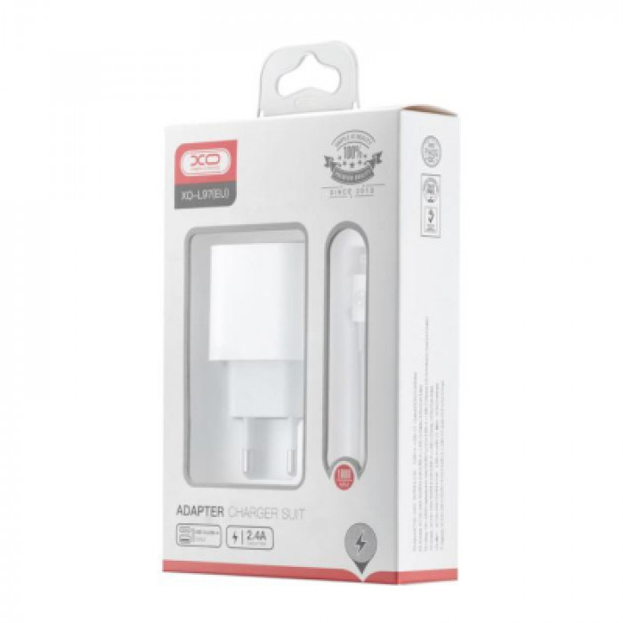 Зарядний пристрій XO L97 (1Type-C/1USB/2.4A) + Type-C - Lightning White (XO-L97-LG)