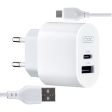 Зарядний пристрій XO L97 (1Type-C/1USB/2.4A) + USB - MicroUSB White (XO-L97-MC)