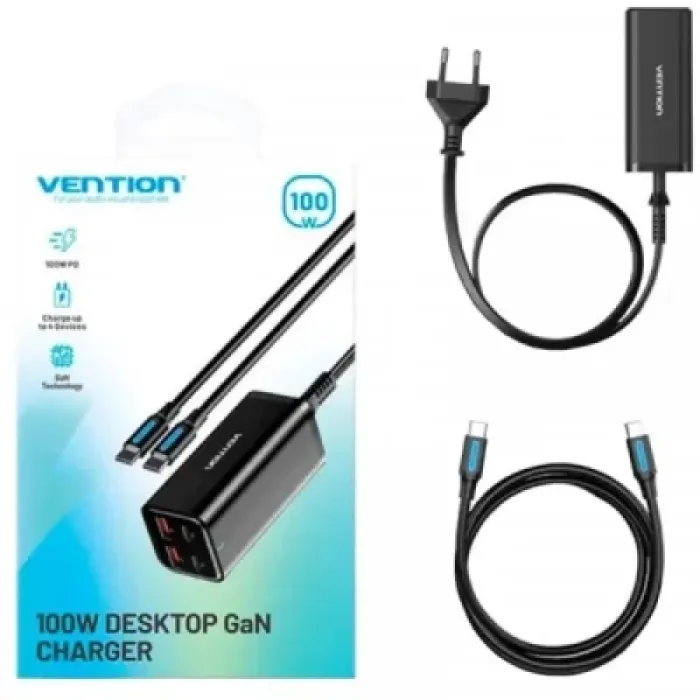 Зарядний пристрій Vention 4xUSB 100W (2xUSB-C+2xUSB-A) PD3.0/QC 3.0/GaN Black (FBSBG-EU)