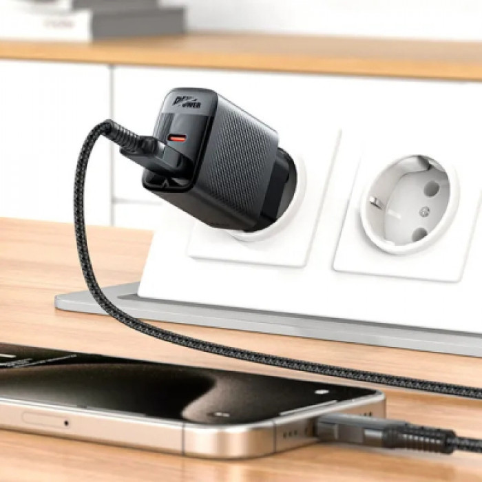 Зарядний пристрій Acefast 2xUSB 30W (USB-C+USB-A) Gan A98 Black (6974316283263)